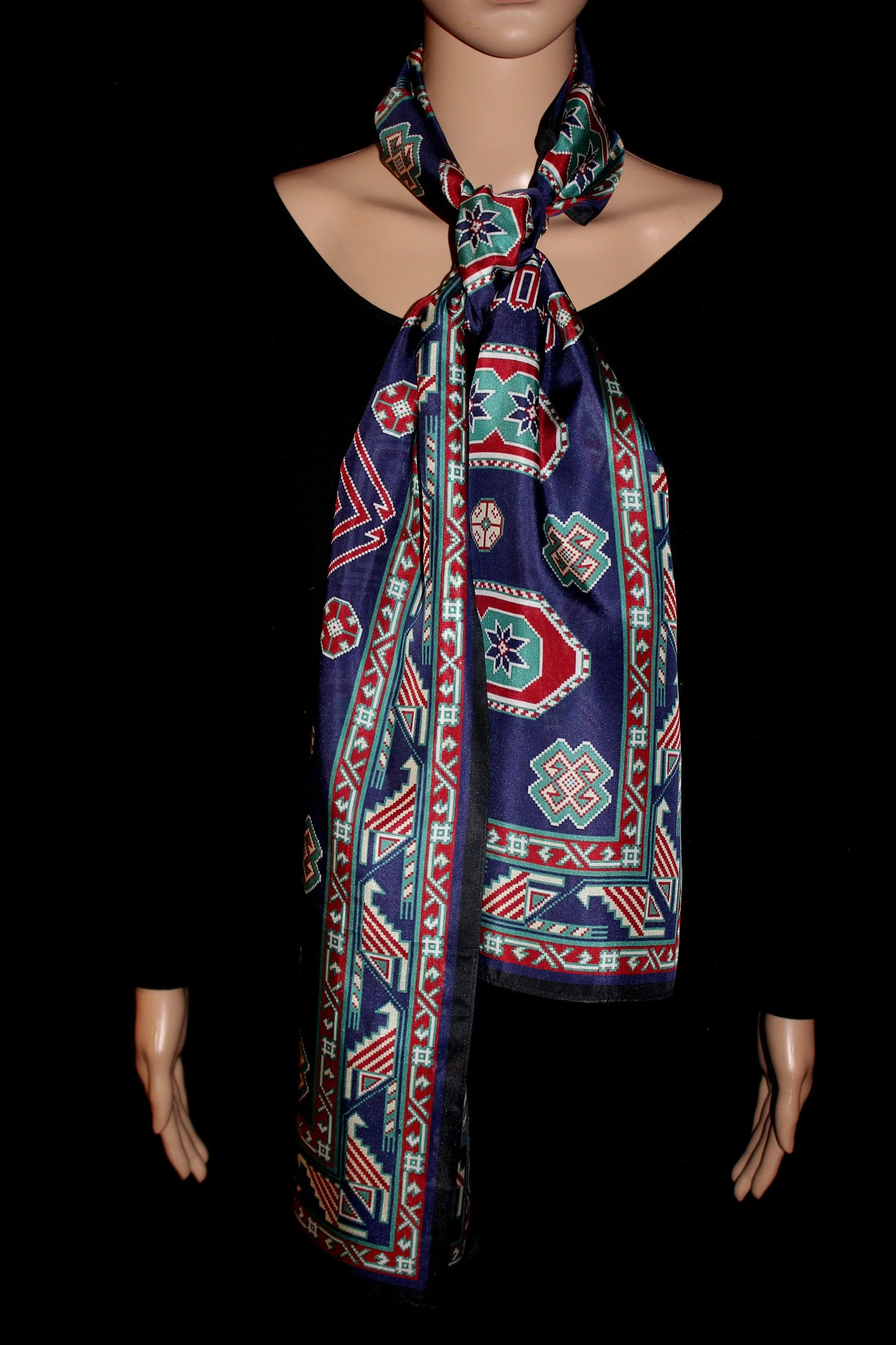 Silk scarf  71-15 in geometric pattern long pure silk scarf