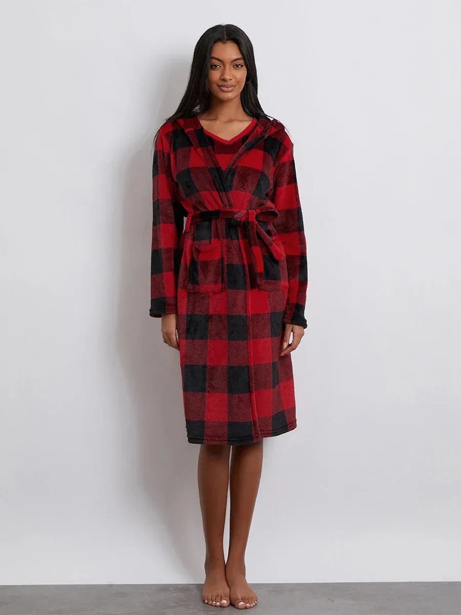 Sleeveless Plaid Print Tank Tops Shorts Coat Loungewear Winter Pajamas