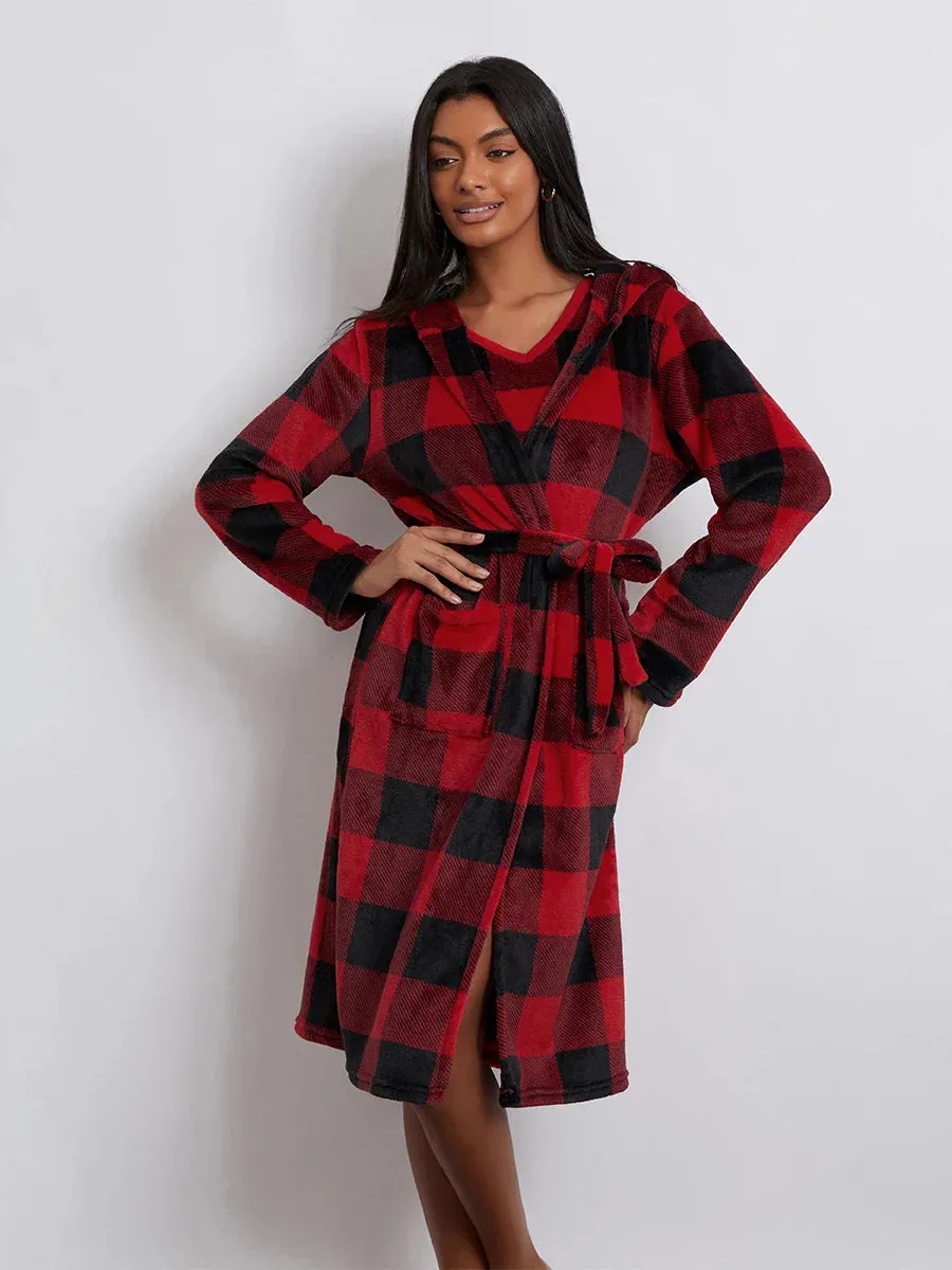 Sleeveless Plaid Print Tank Tops Shorts Coat Loungewear Winter Pajamas