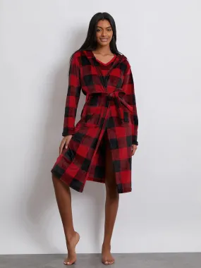 Sleeveless Plaid Print Tank Tops Shorts Coat Loungewear Winter Pajamas