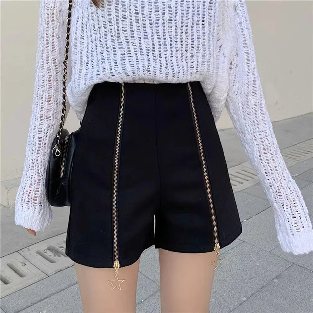 Slim Faux Wool Star Zipper Short for Autumn Winter