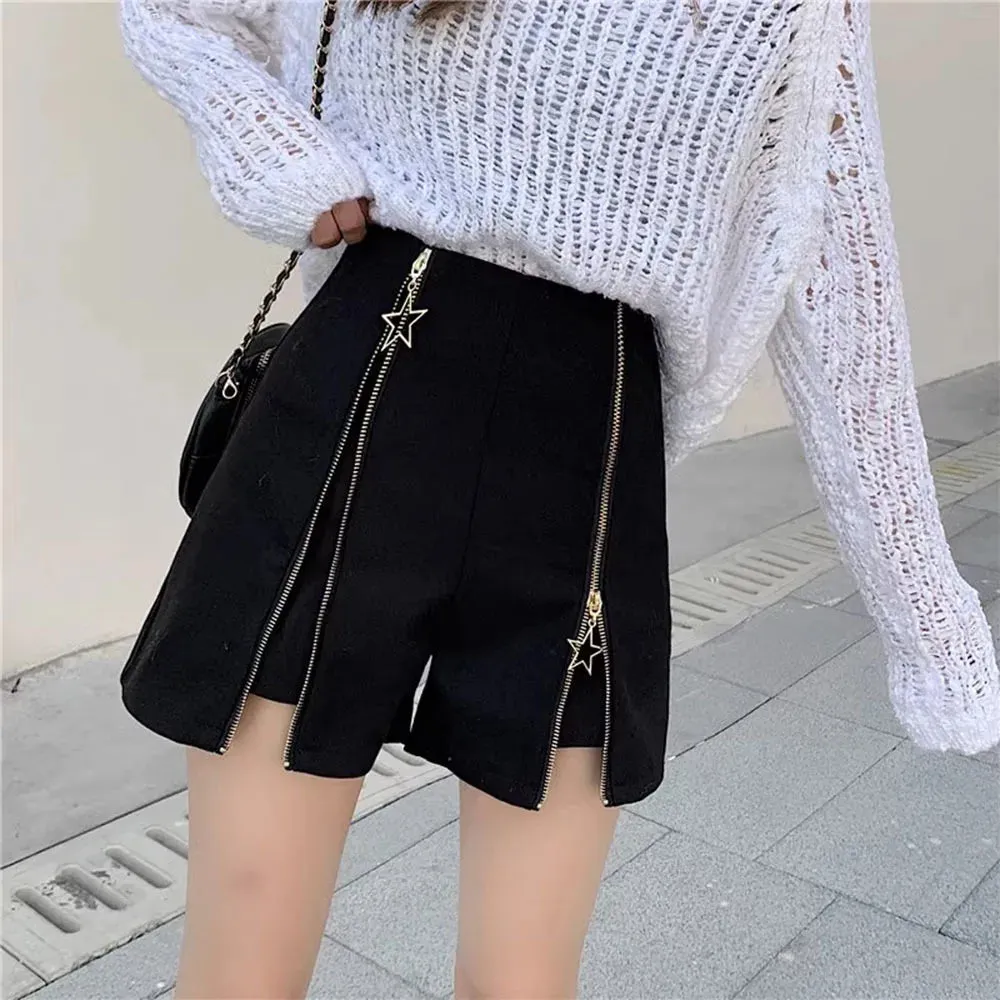 Slim Faux Wool Star Zipper Short for Autumn Winter