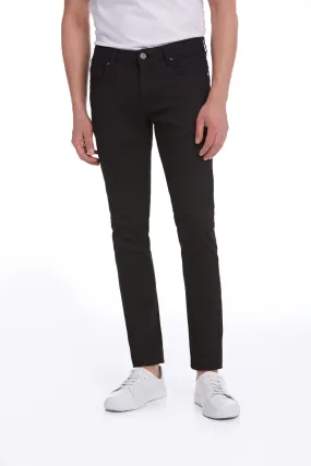 Slim Fit Woven Textured Low Waist Black Cotton Casual Pants