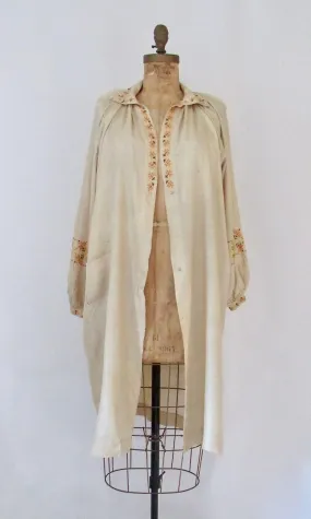 SMOCK FROCK 1920s Embroidered Silk House Coat, Sz Small/Med