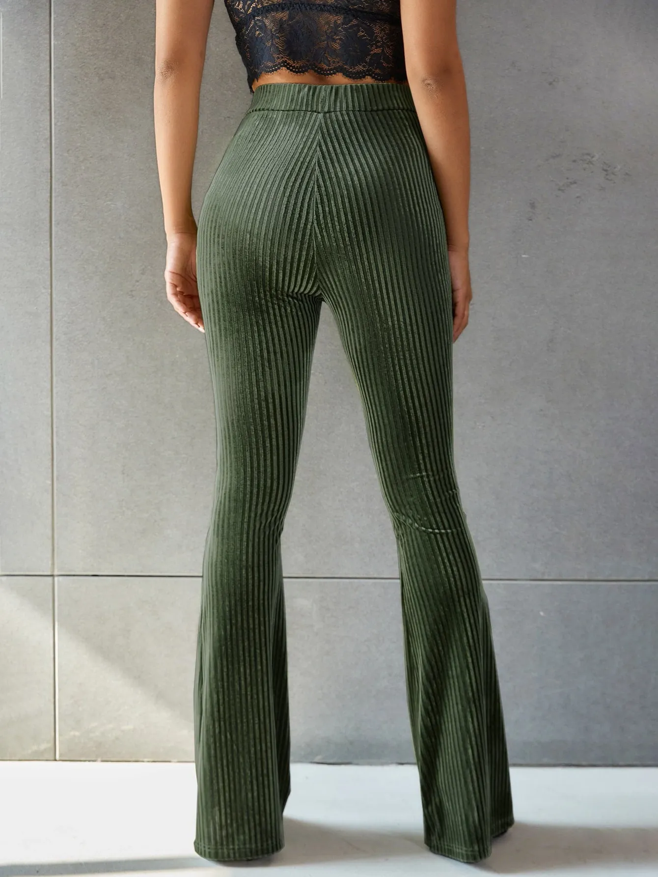 Solid Flare Leg Velvet Pants