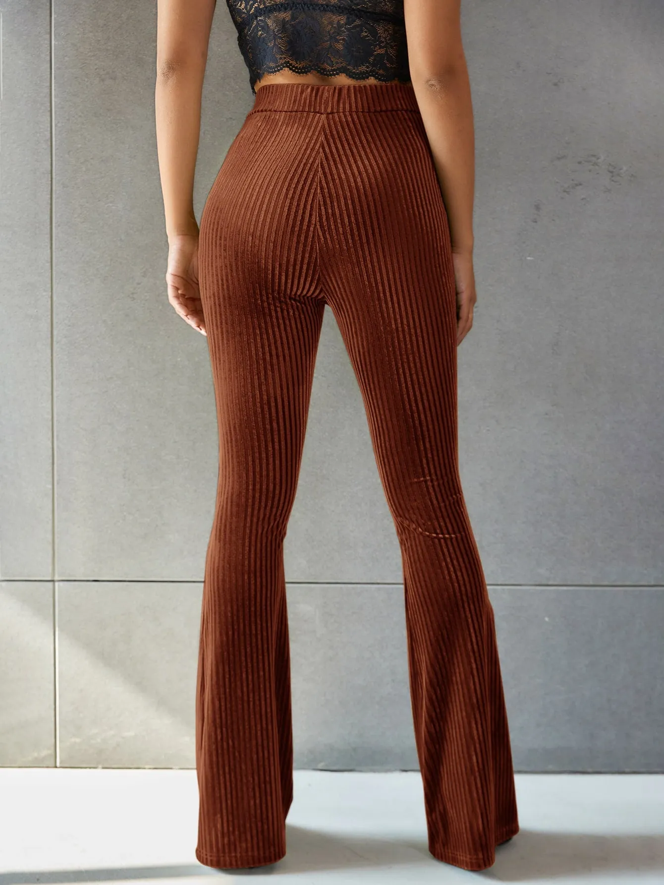 Solid Flare Leg Velvet Pants