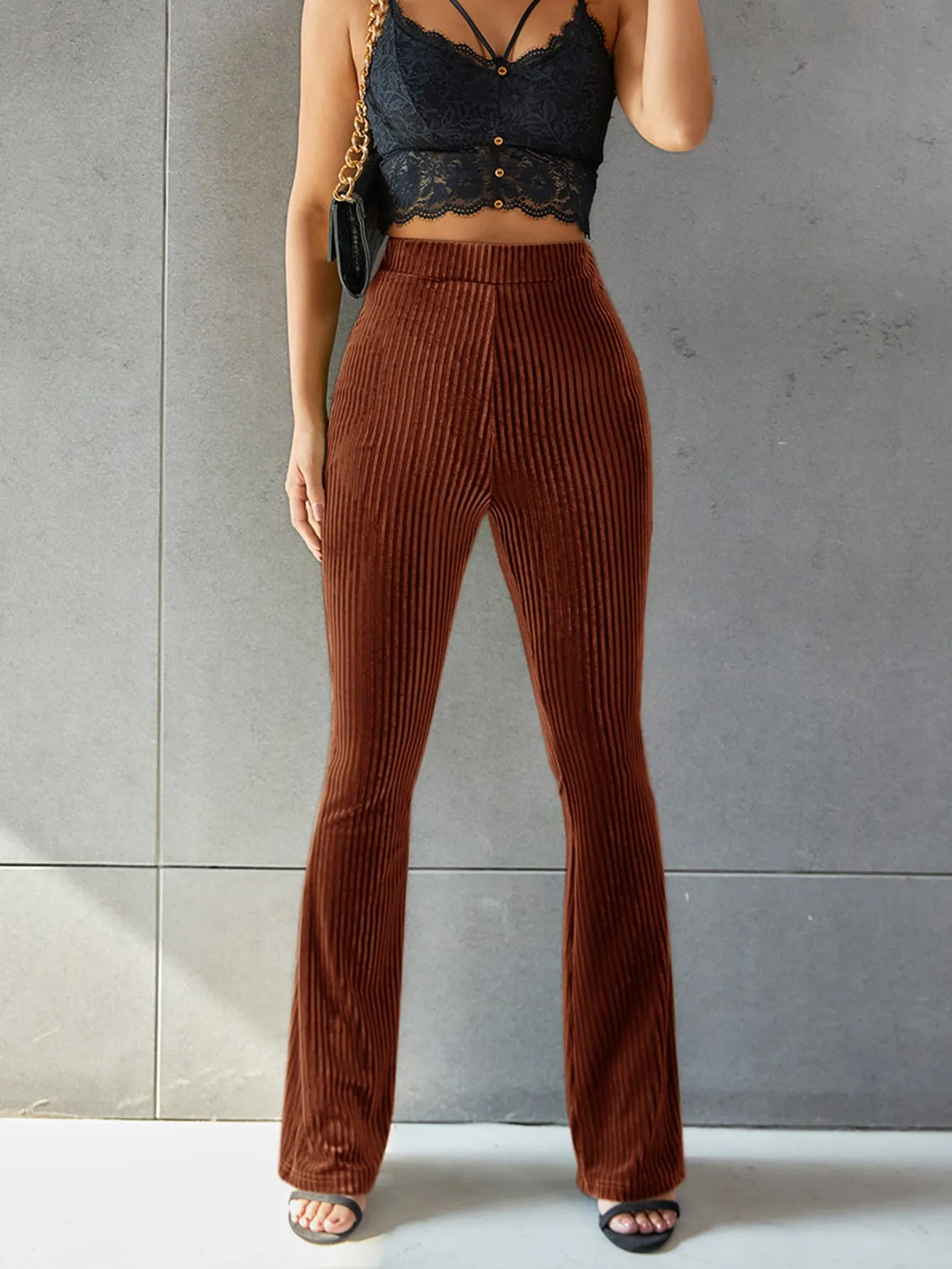 Solid Flare Leg Velvet Pants