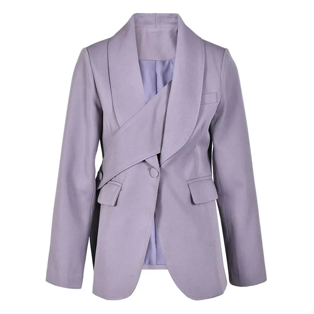 Solid Minimalist Blazers For Women Notched Collar Long Sleeve Patchwork Single Button Casual Blazer Female Clothing