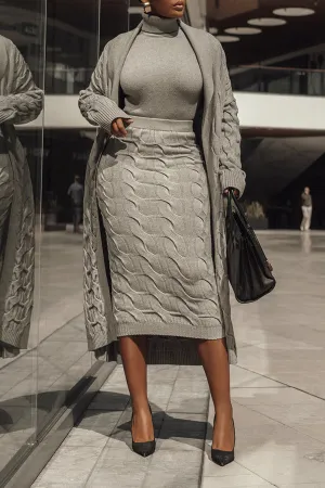 Stylish High Waist Cable Knit Skirt