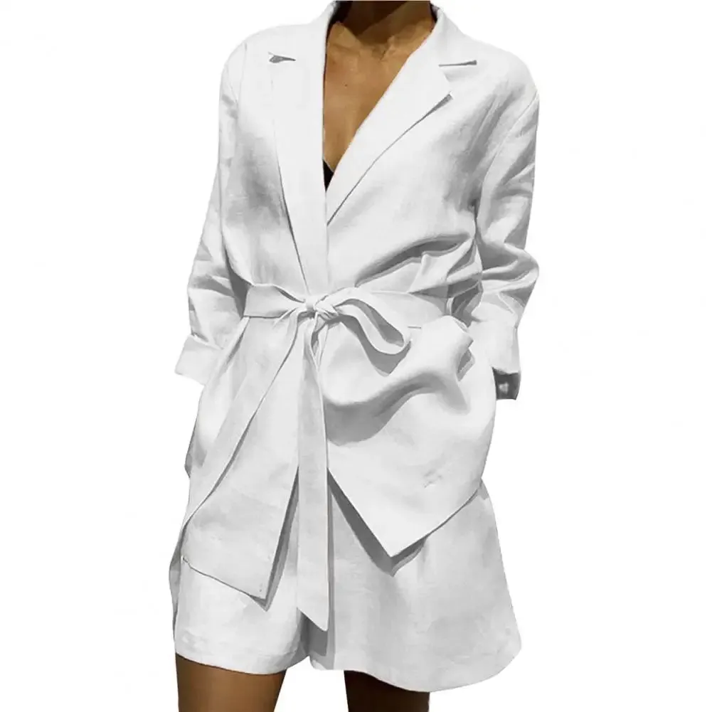 Summer Plus Size Long Sleeves V-neck Blazer and Shorts with Belt