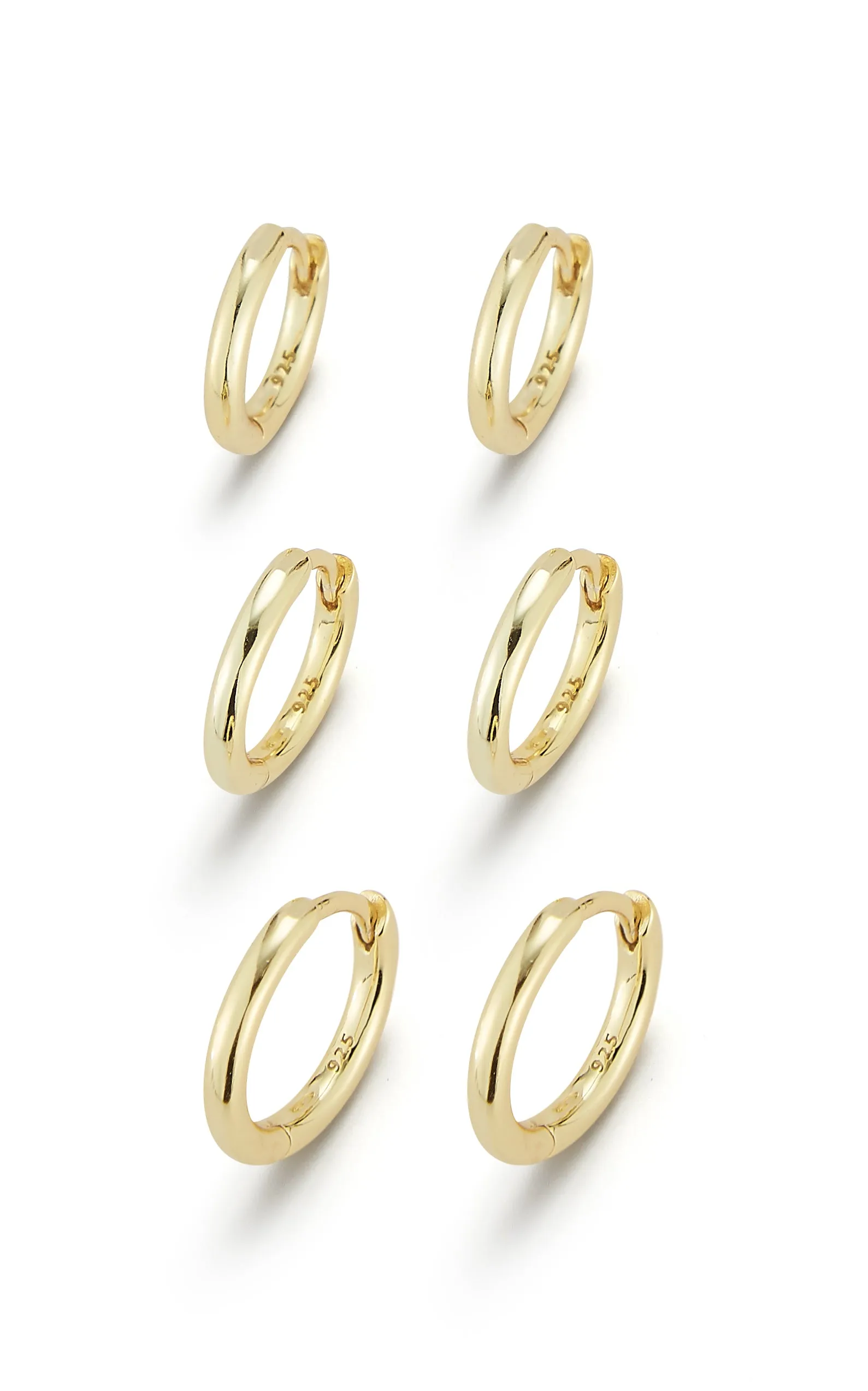 Thin Solid Hoop Earring Combo Set of 3 Pairs