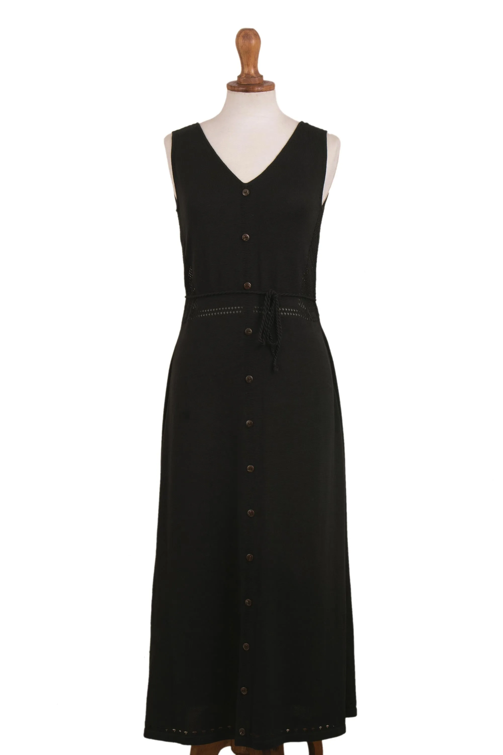 Toqo in Black Organic Cotton Buttoned Maxi Dress in Black from Peru