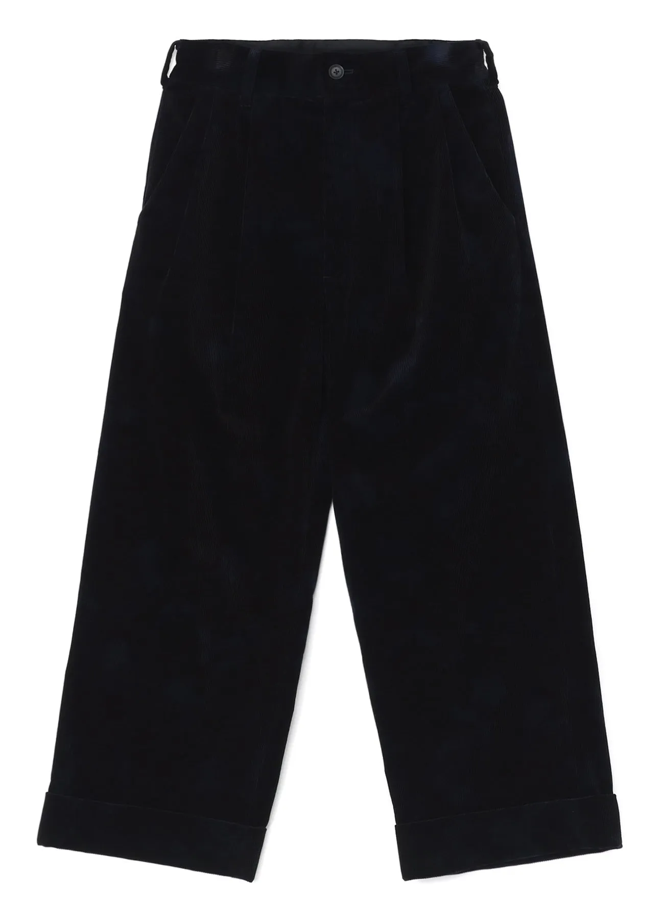 UNEVEN DYED CORDUROY 2 TUCK WIDE CUFFED PANTS