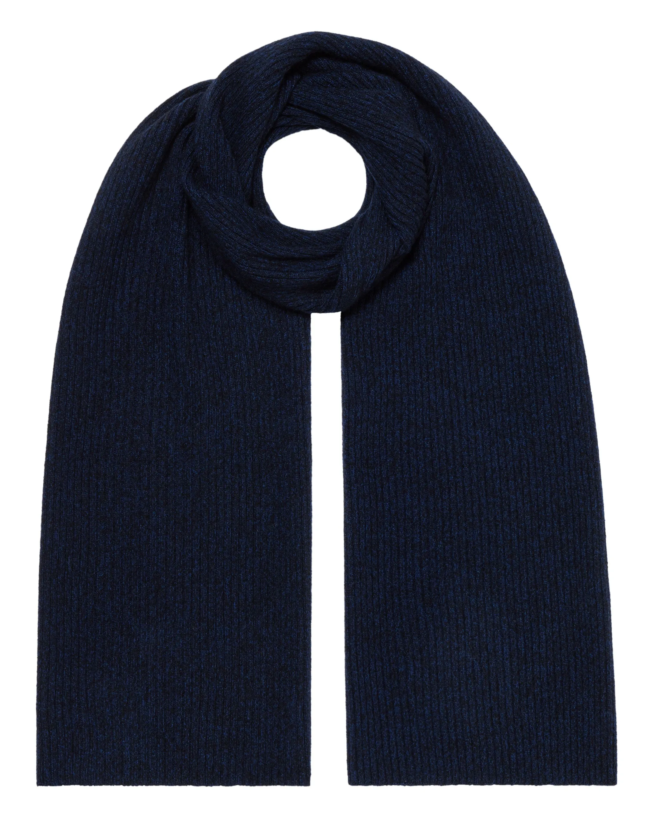 Unisex Short Ribbed Cashmere Scarf Navy Blue Melange