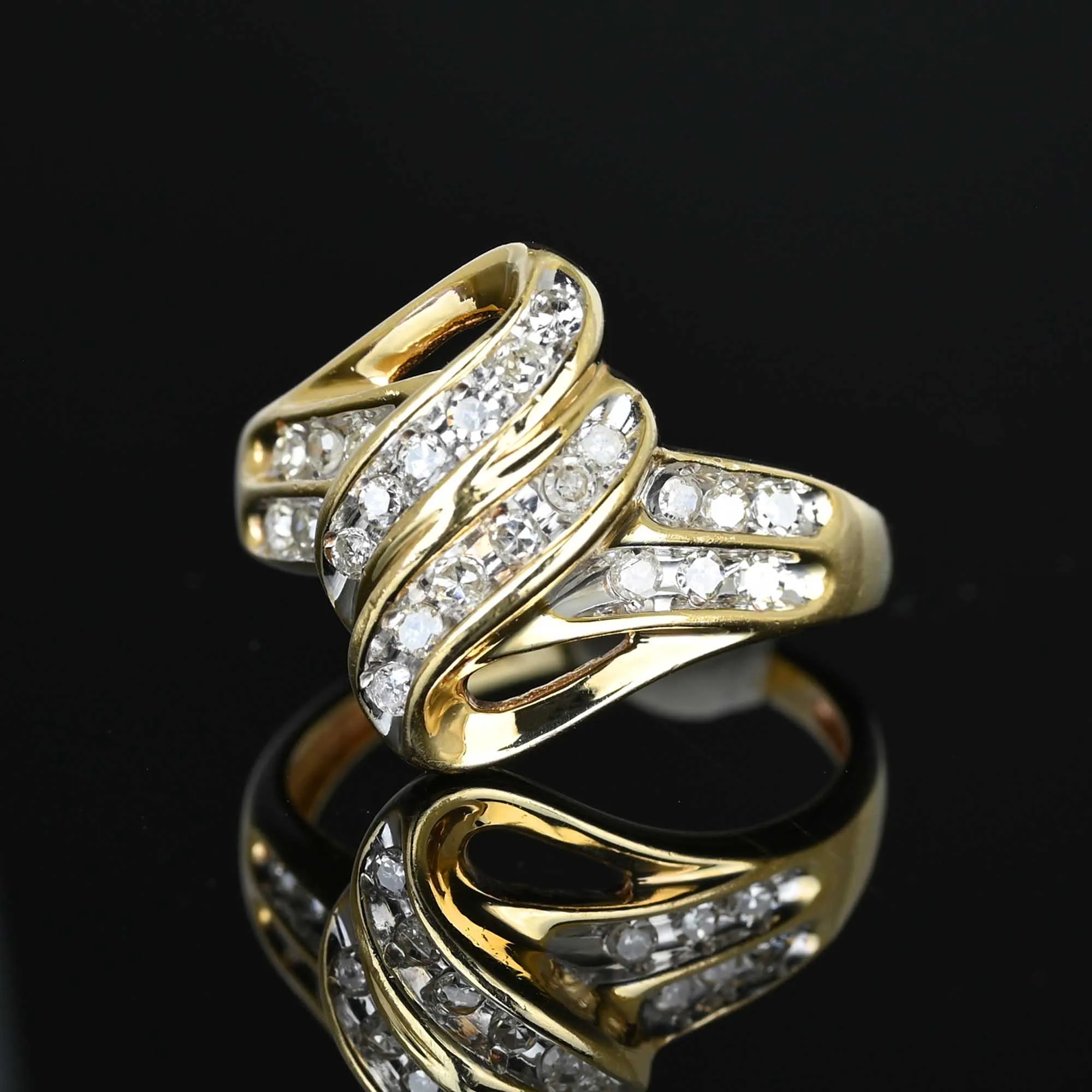 Vintage Diamond Cluster Love Knot Ring in Gold