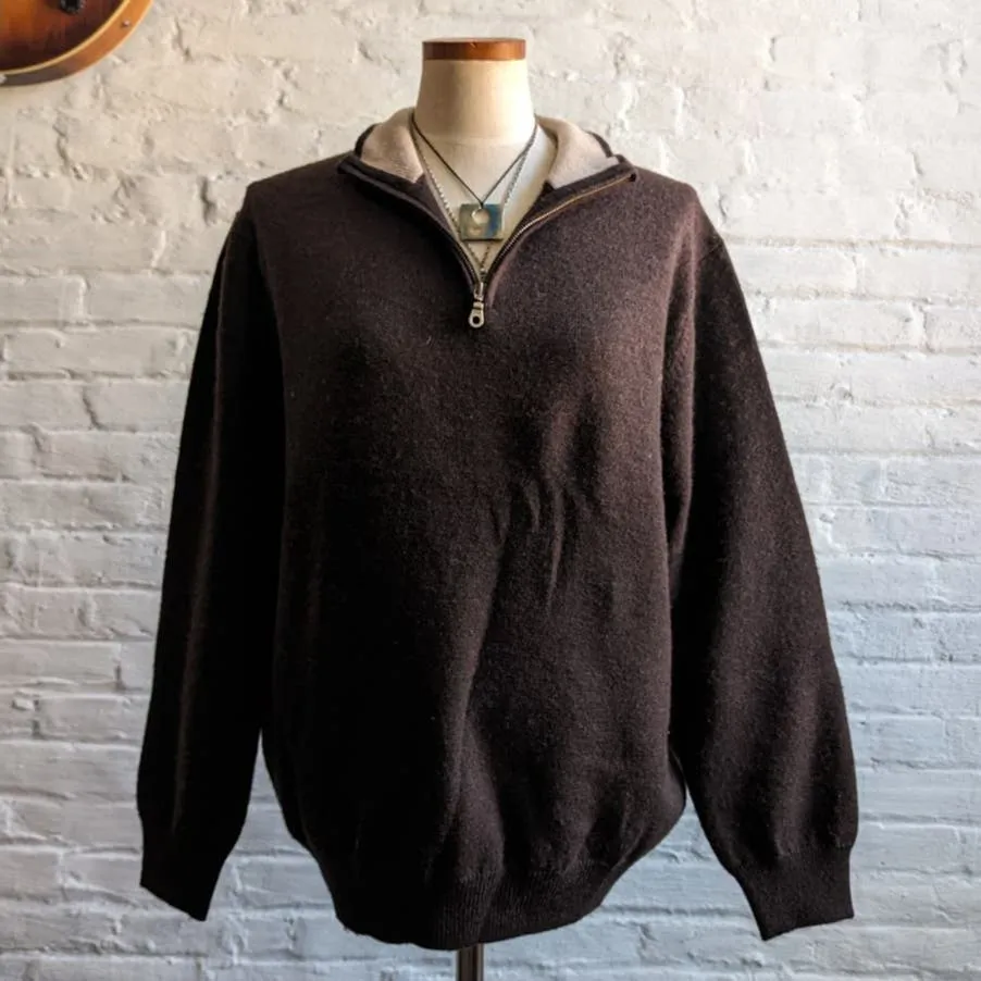 Vintage Knit Brown Wool Grandpa Sweater Minimalist Preppy Grunge Earthtone Top