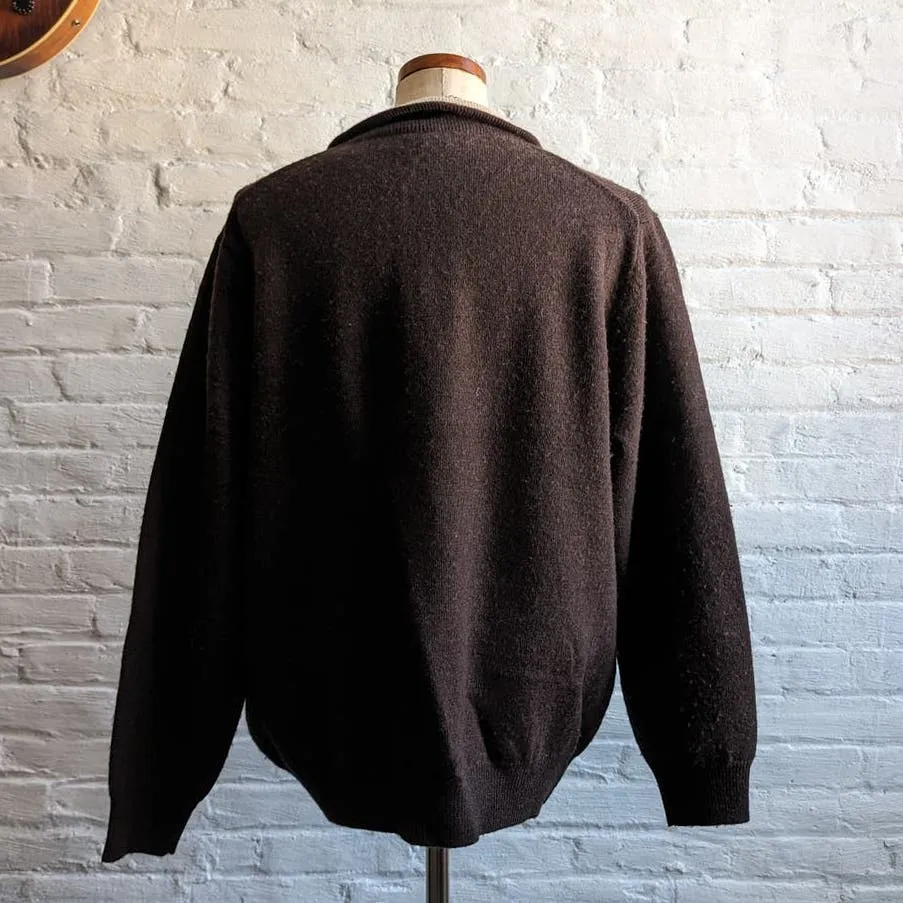 Vintage Knit Brown Wool Grandpa Sweater Minimalist Preppy Grunge Earthtone Top