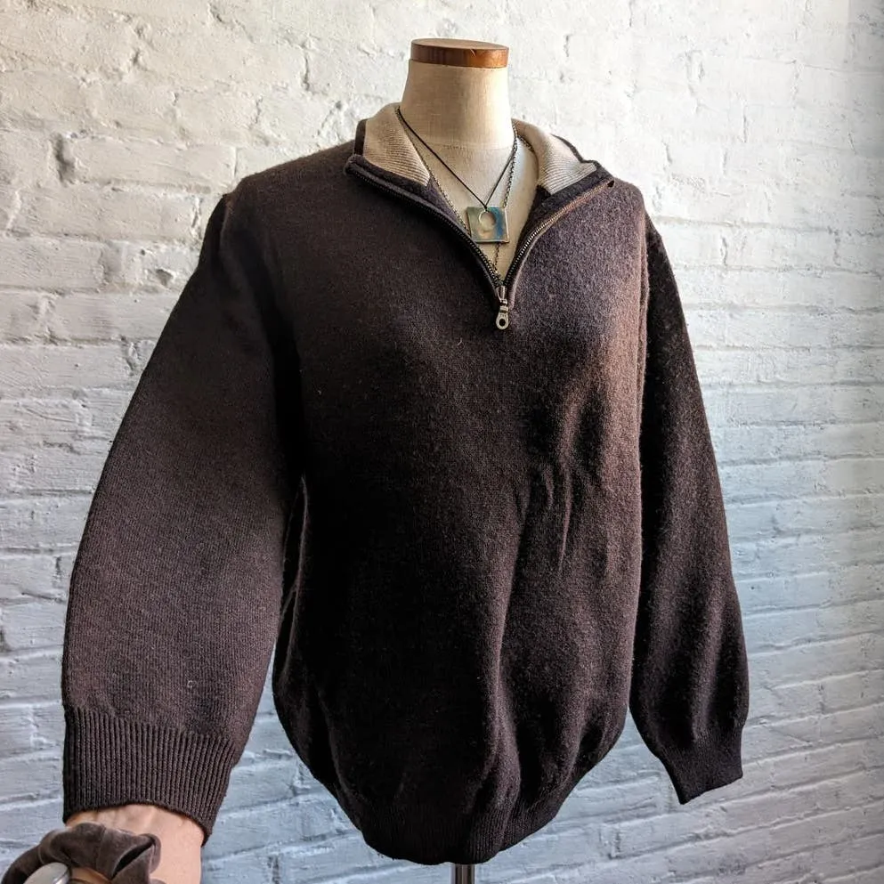 Vintage Knit Brown Wool Grandpa Sweater Minimalist Preppy Grunge Earthtone Top