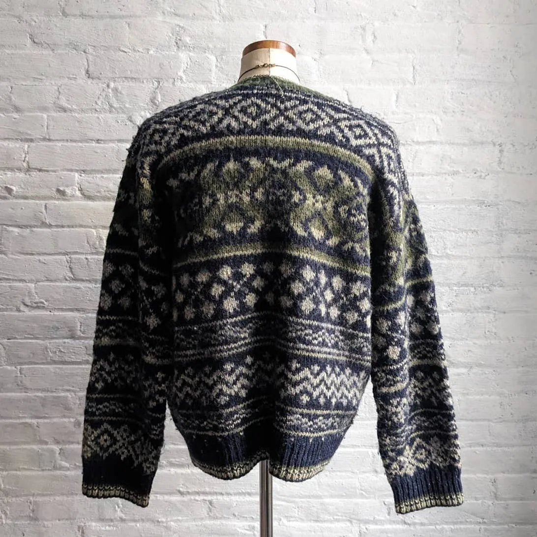 Vintage Knit Wool Green Grandpa Sweater Minimalist Fairisle Grunge Earthtone Top