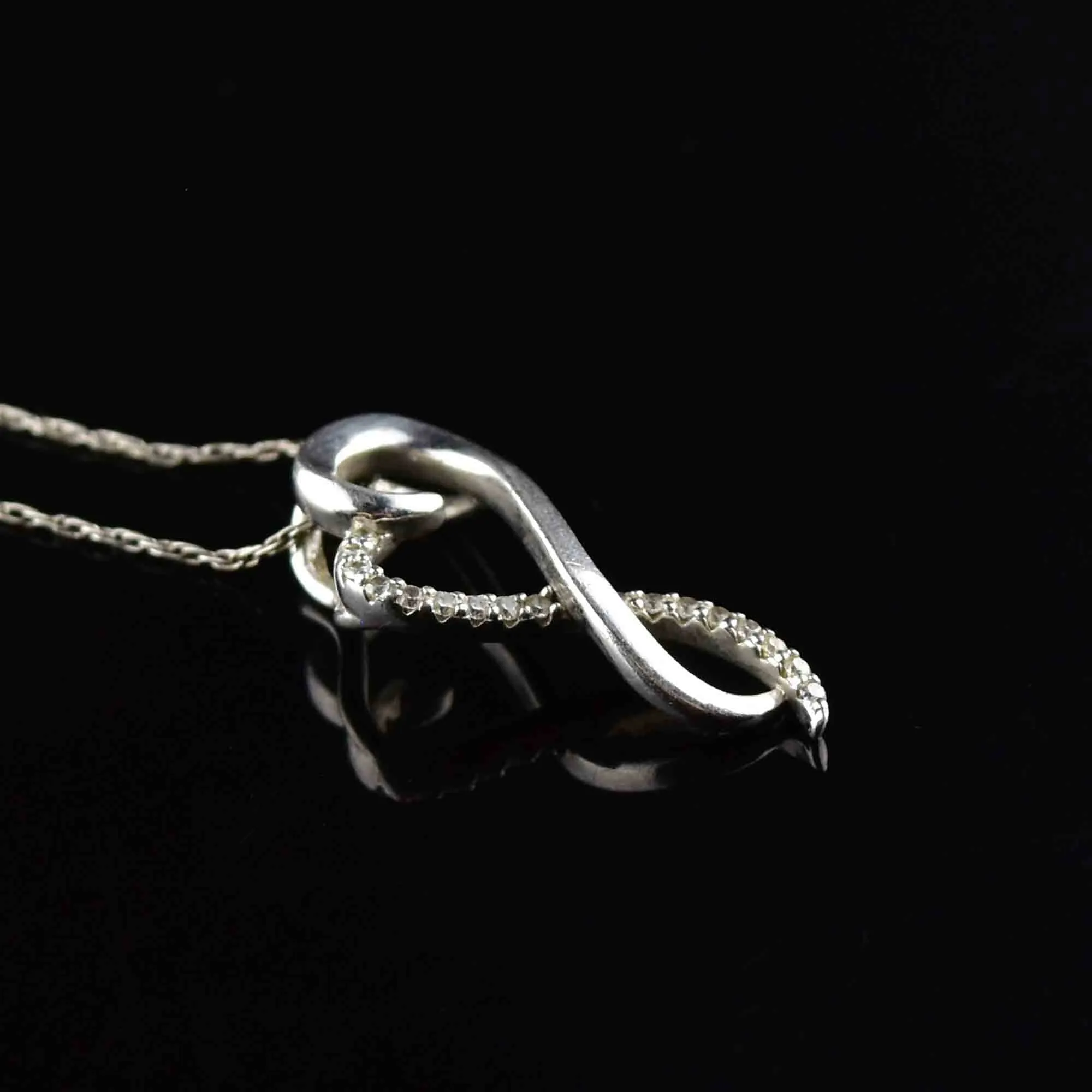 Vintage Sterling Silver Diamond Infinity Open Heart Necklace