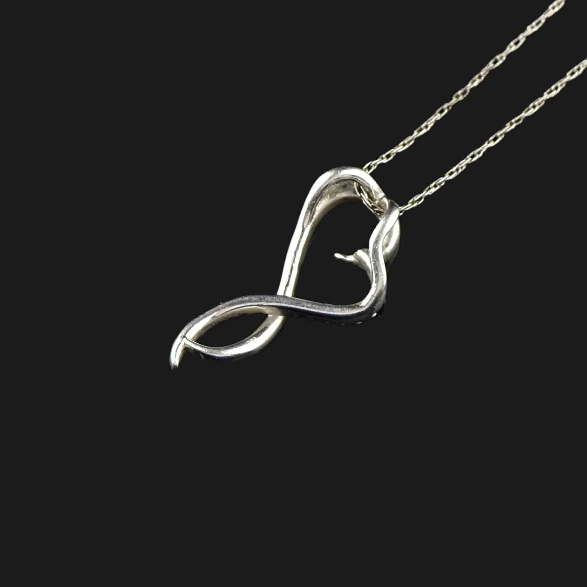 Vintage Sterling Silver Diamond Infinity Open Heart Necklace