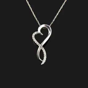 Vintage Sterling Silver Diamond Infinity Open Heart Necklace