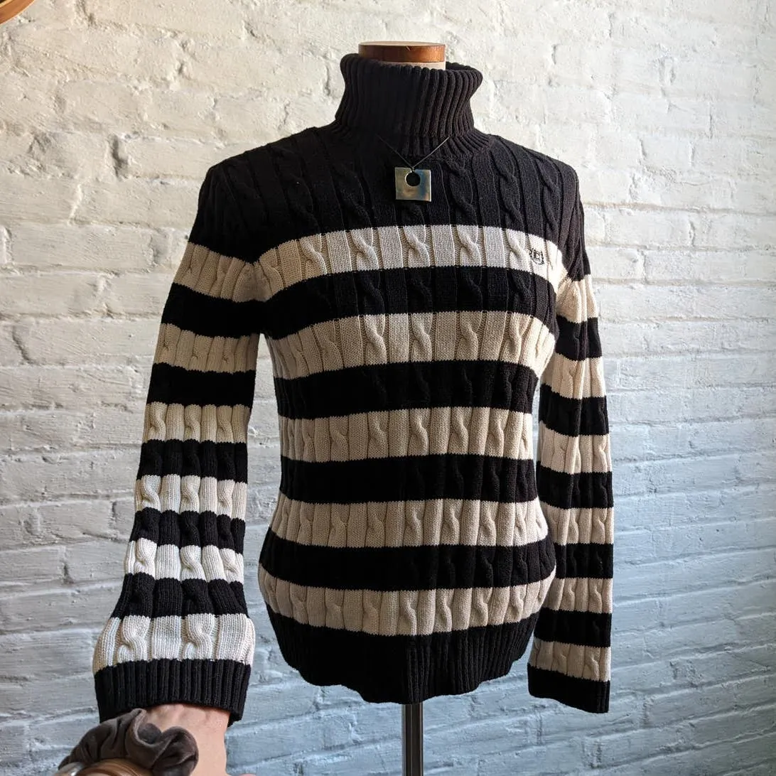 Vintage Striped Chunky Cable Knit Sweater Dark Academia Minimalist Preppy Top