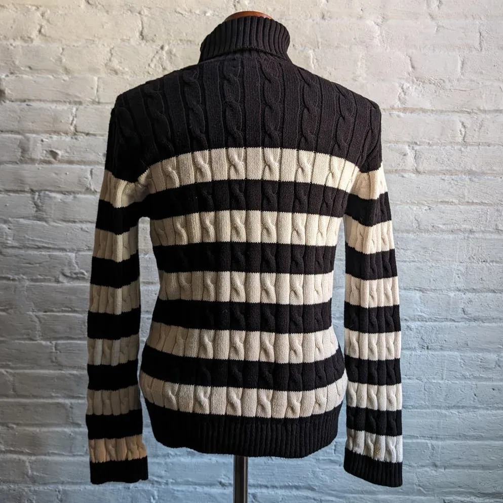 Vintage Striped Chunky Cable Knit Sweater Dark Academia Minimalist Preppy Top