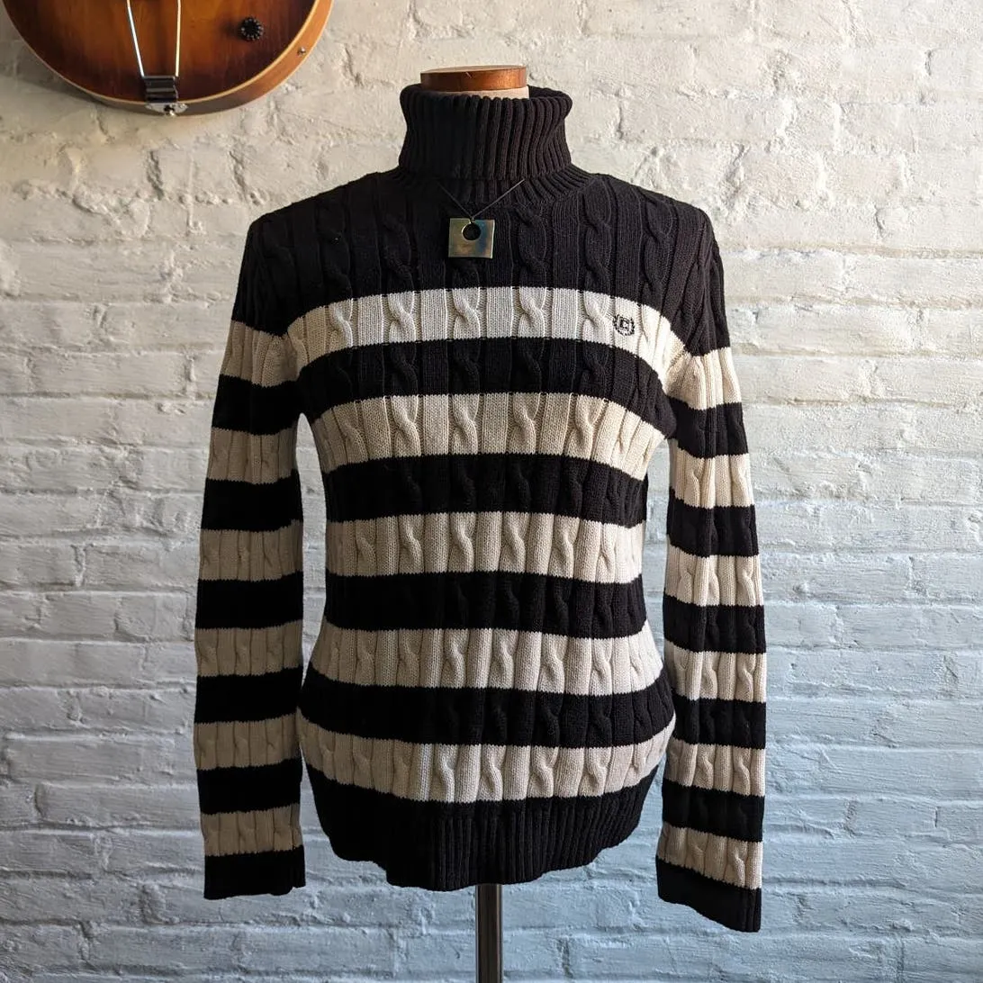 Vintage Striped Chunky Cable Knit Sweater Dark Academia Minimalist Preppy Top