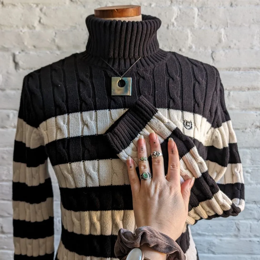 Vintage Striped Chunky Cable Knit Sweater Dark Academia Minimalist Preppy Top