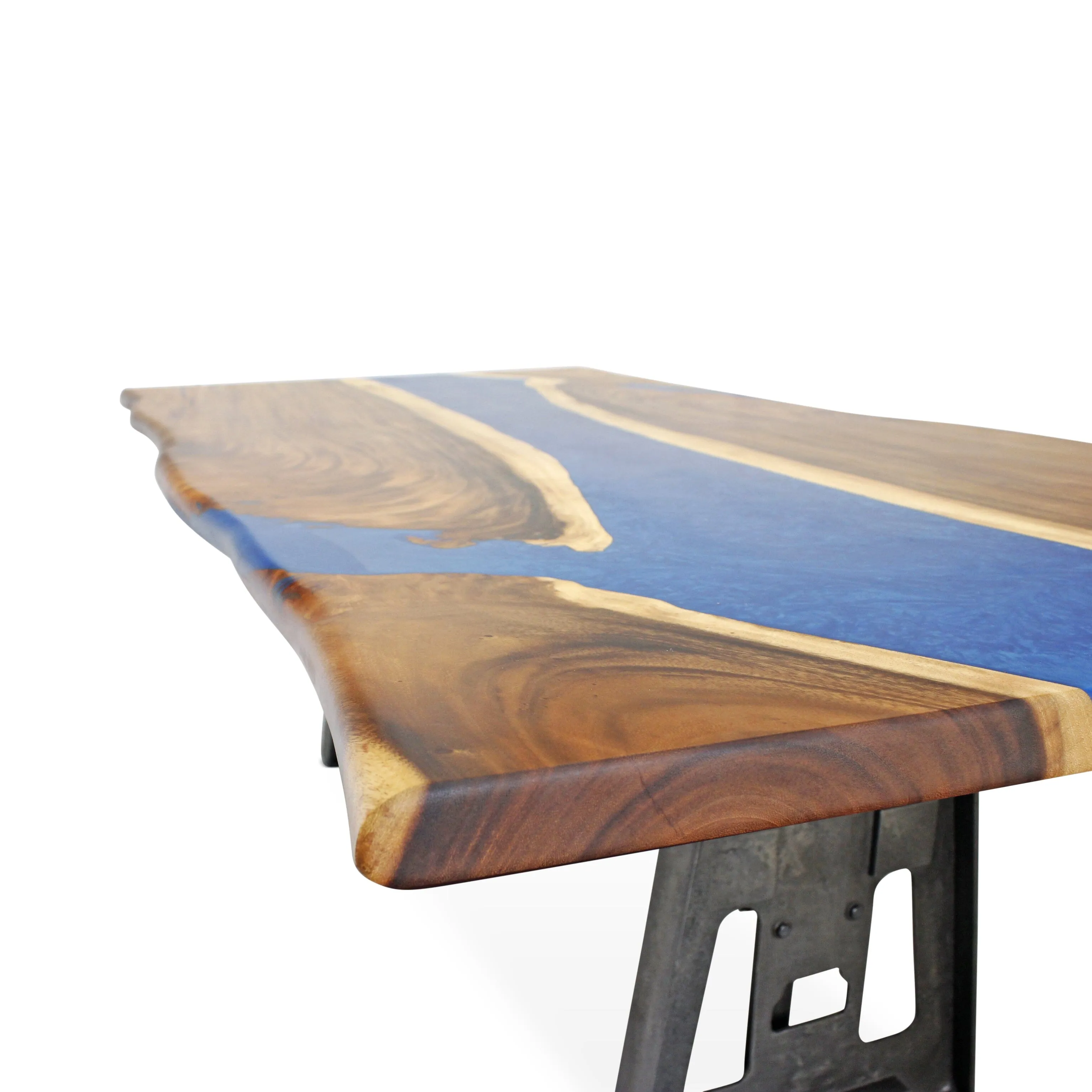 Walnut Live Edge Burl Dining Tabletop - Blue River Epoxy - 96 x 48 x 2"