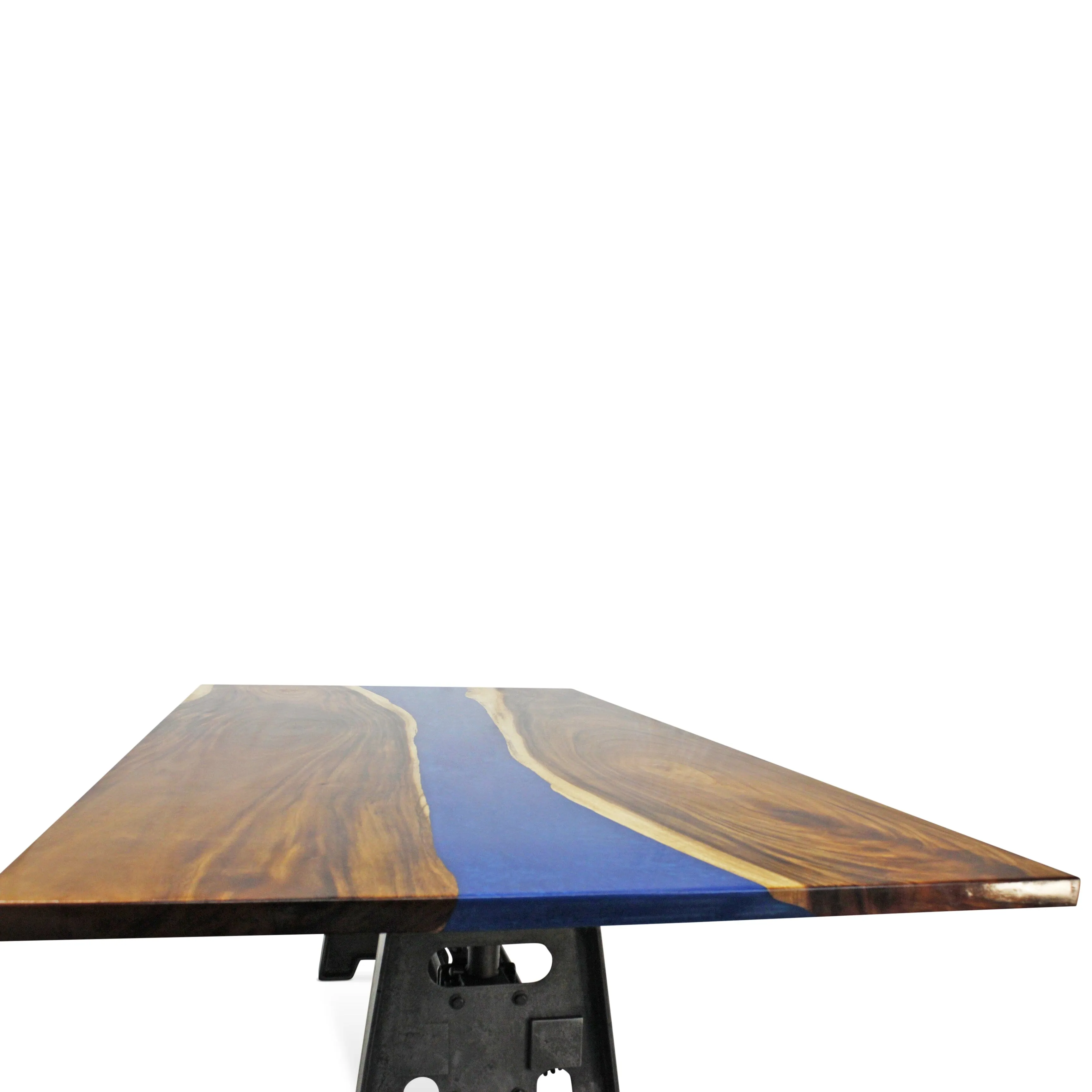 Walnut Live Edge Burl Dining Tabletop - Deep Blue River Epoxy - 96 x 48 x 2"