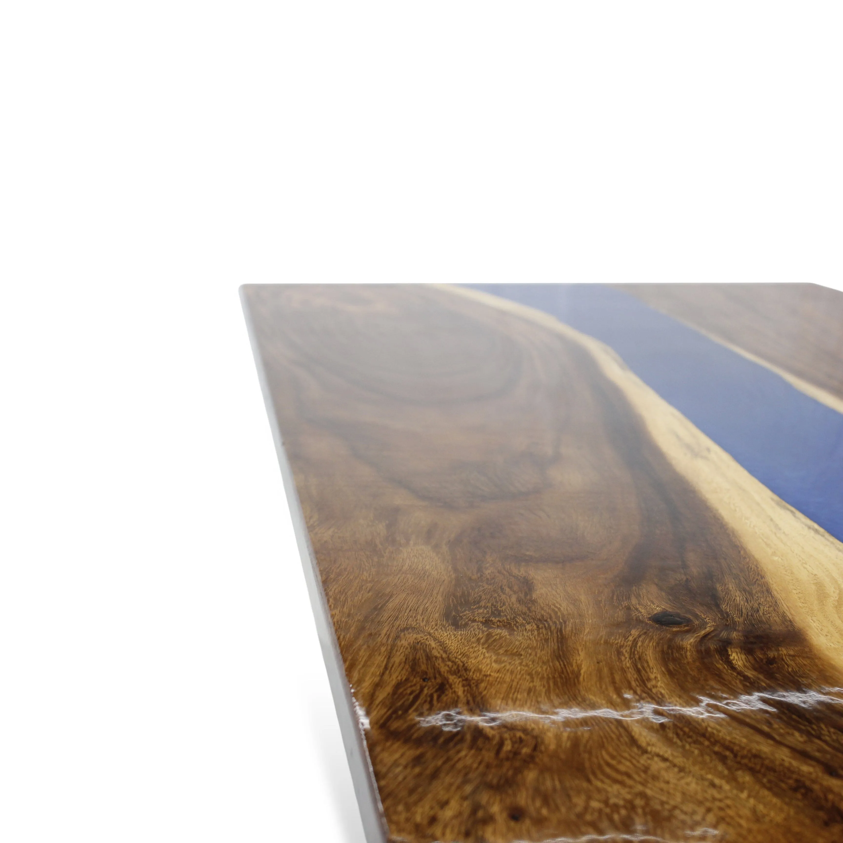 Walnut Live Edge Burl Dining Tabletop - Deep Blue River Epoxy - 96 x 48 x 2"