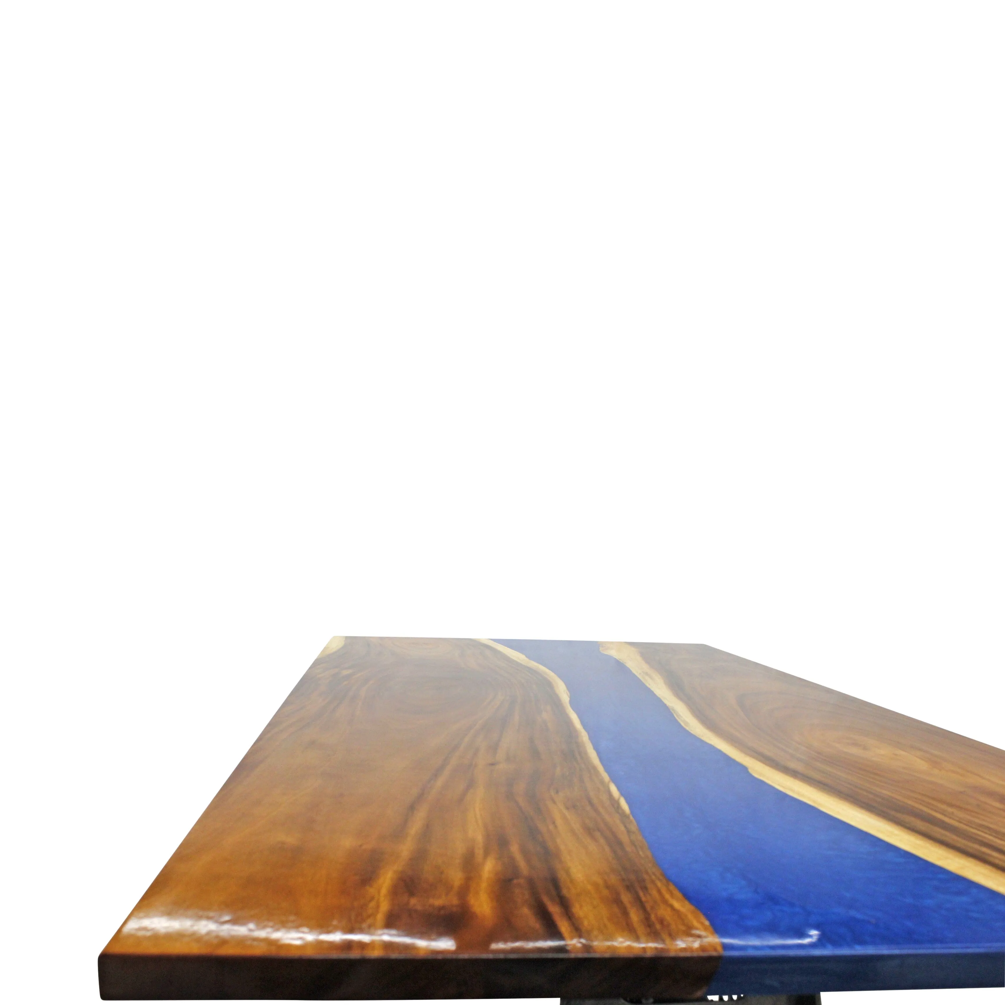 Walnut Live Edge Burl Dining Tabletop - Deep Blue River Epoxy - 96 x 48 x 2"