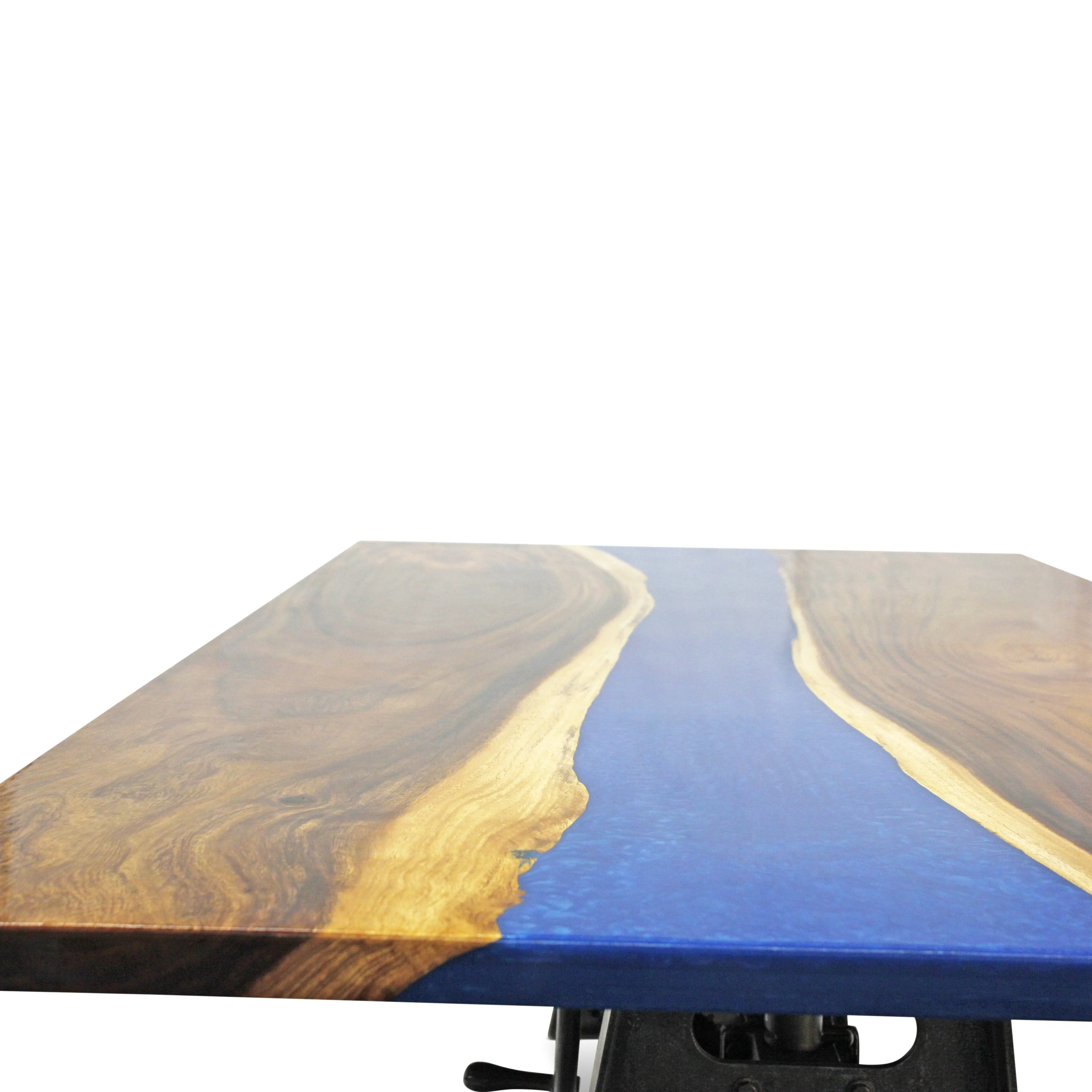 Walnut Live Edge Burl Dining Tabletop - Deep Blue River Epoxy - 96 x 48 x 2"