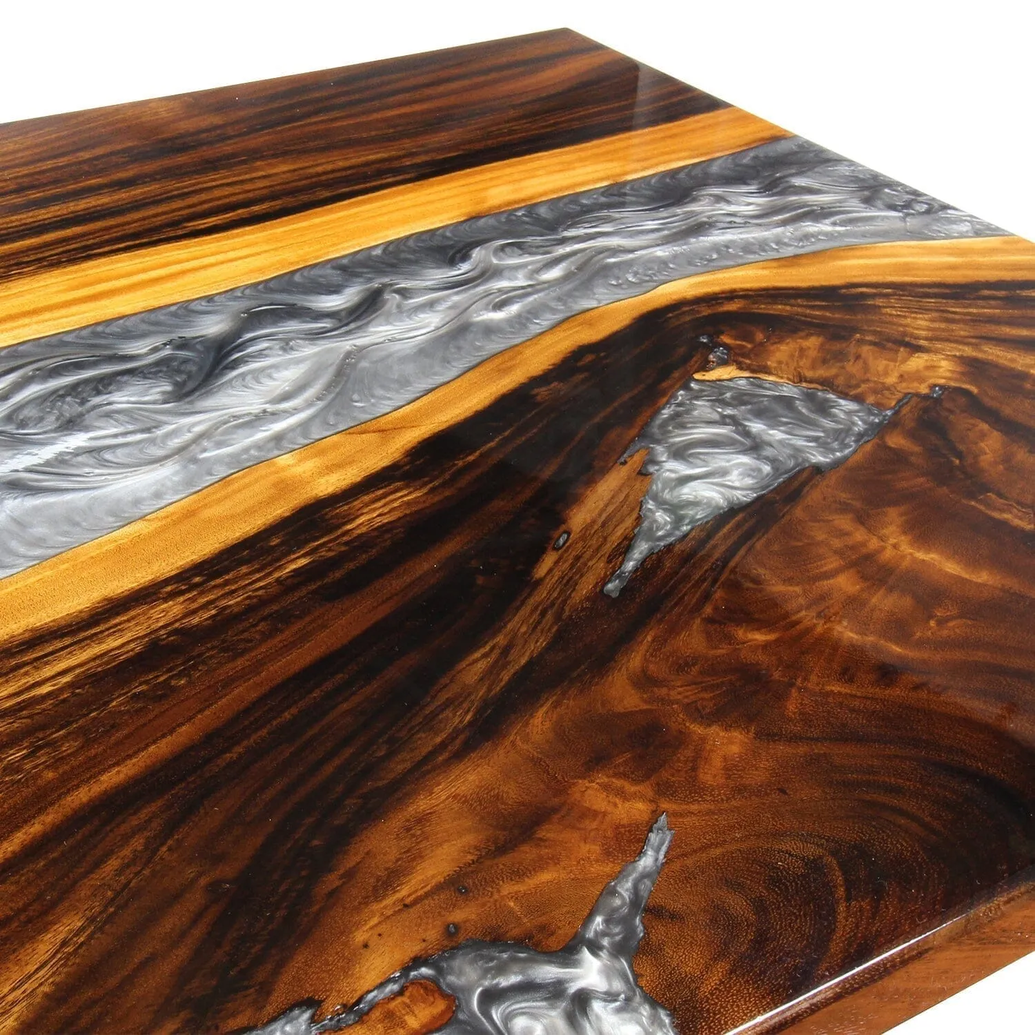 Walnut Live Edge Burl Dining Tabletop - Gray River Epoxy - 80 x 40 x 2"