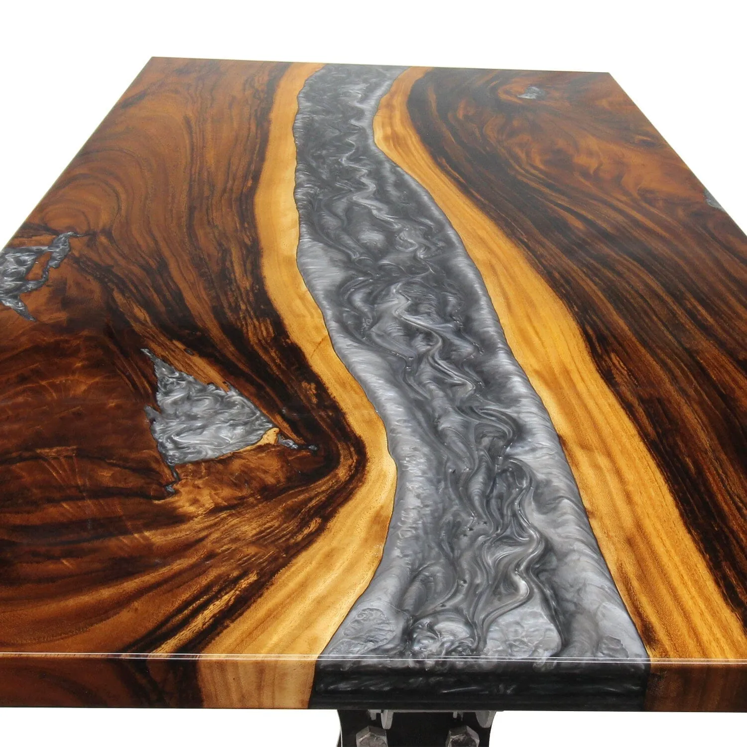 Walnut Live Edge Burl Dining Tabletop - Gray River Epoxy - 80 x 40 x 2"