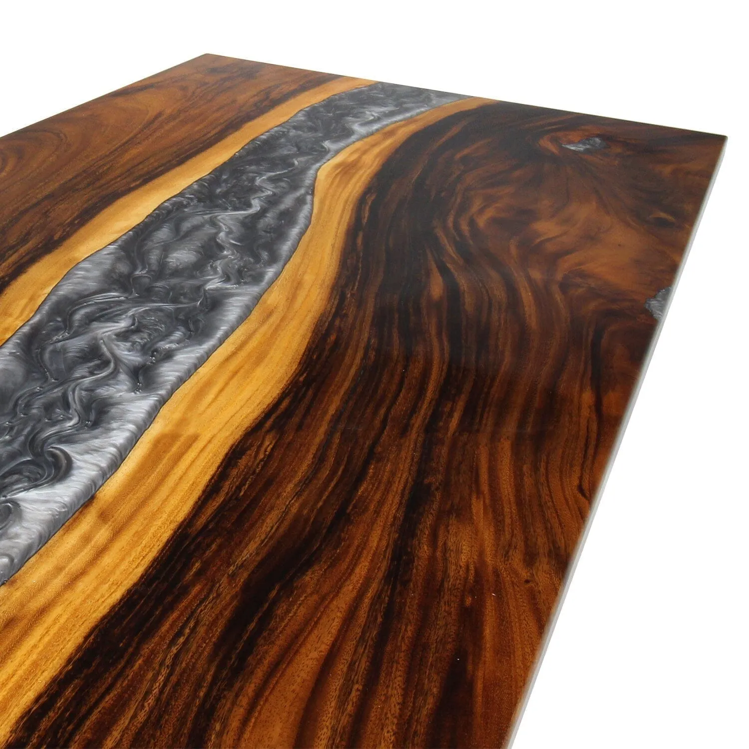 Walnut Live Edge Burl Dining Tabletop - Gray River Epoxy - 80 x 40 x 2"