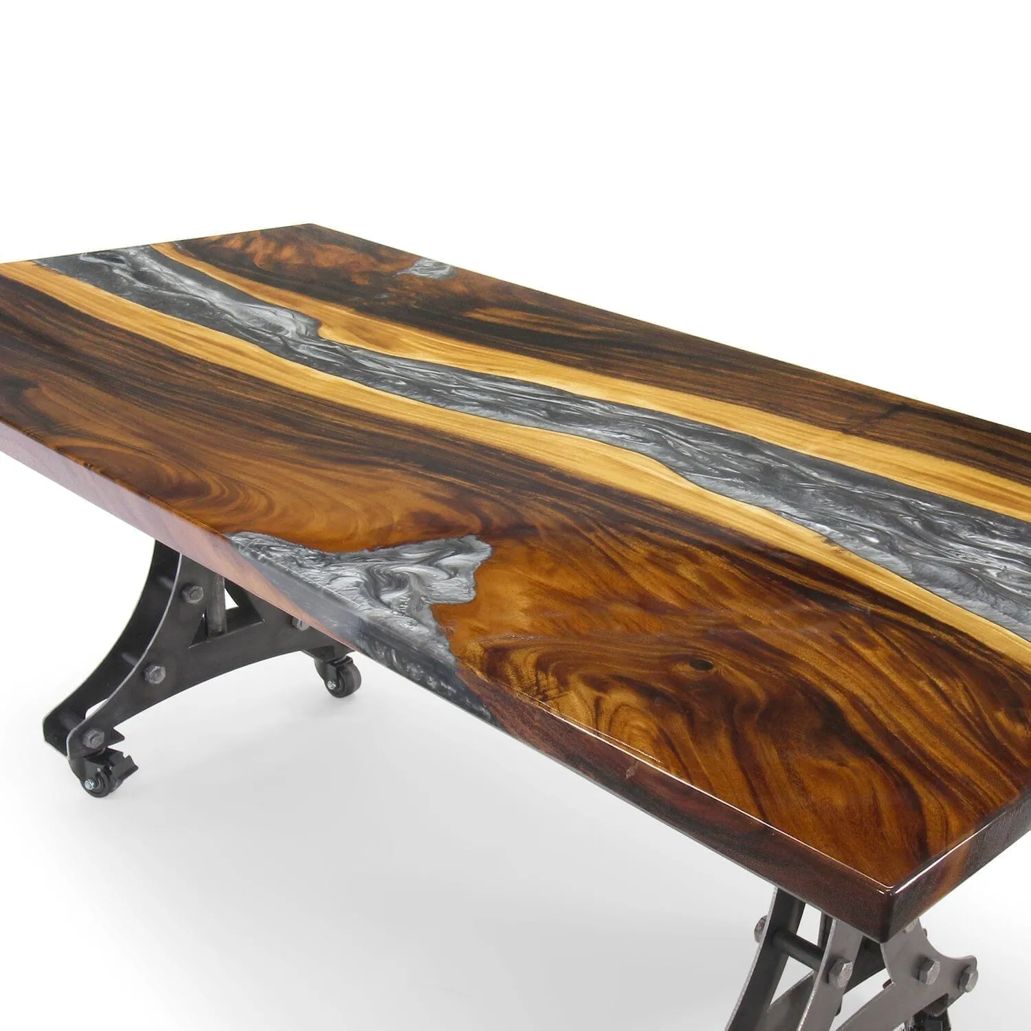 Walnut Live Edge Burl Dining Tabletop - Gray River Resin Epoxy - 80 x 40 x 2"