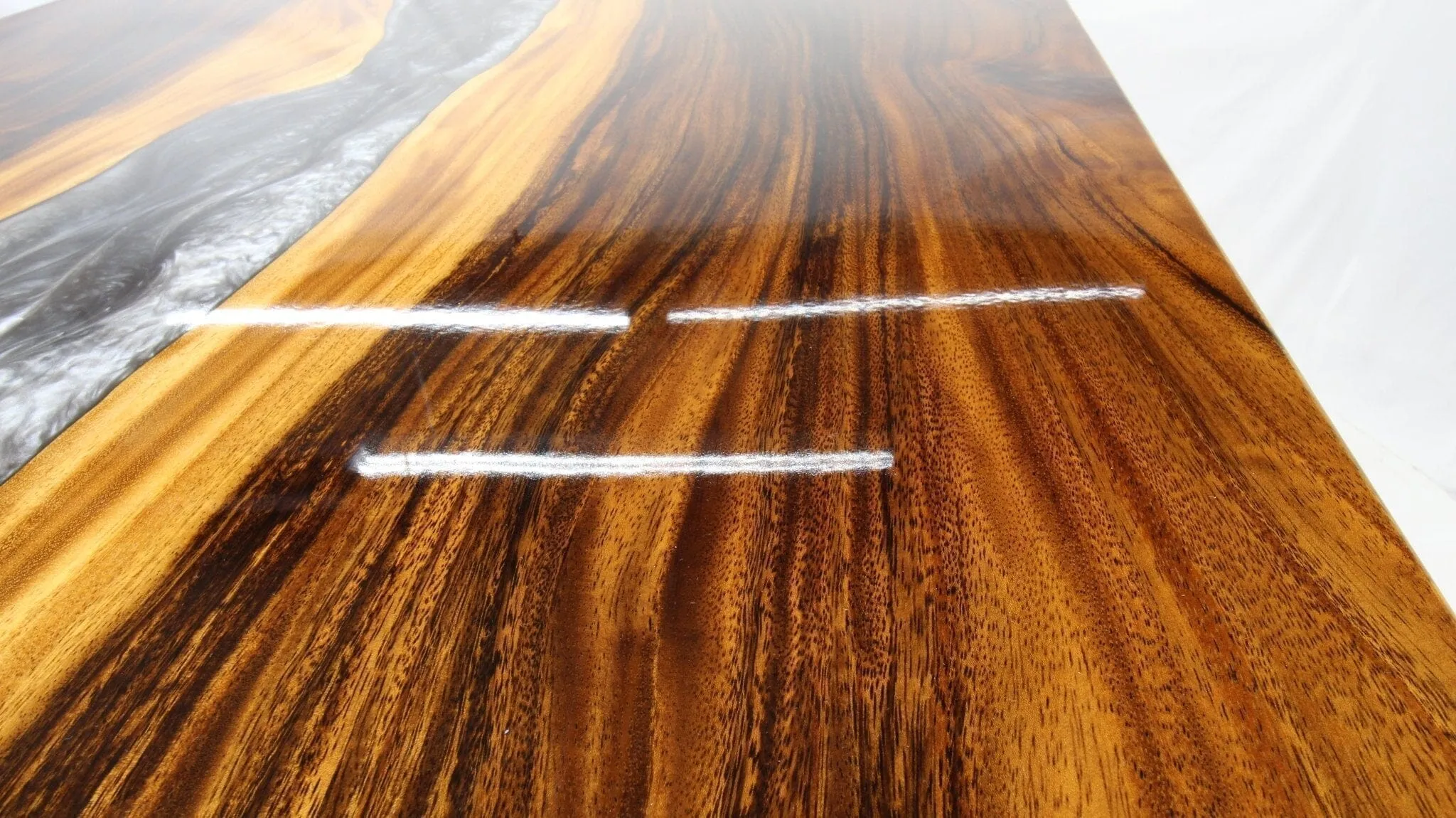 Walnut Live Edge Burl Dining Tabletop - Gray River Resin Epoxy - 80 x 40 x 2"