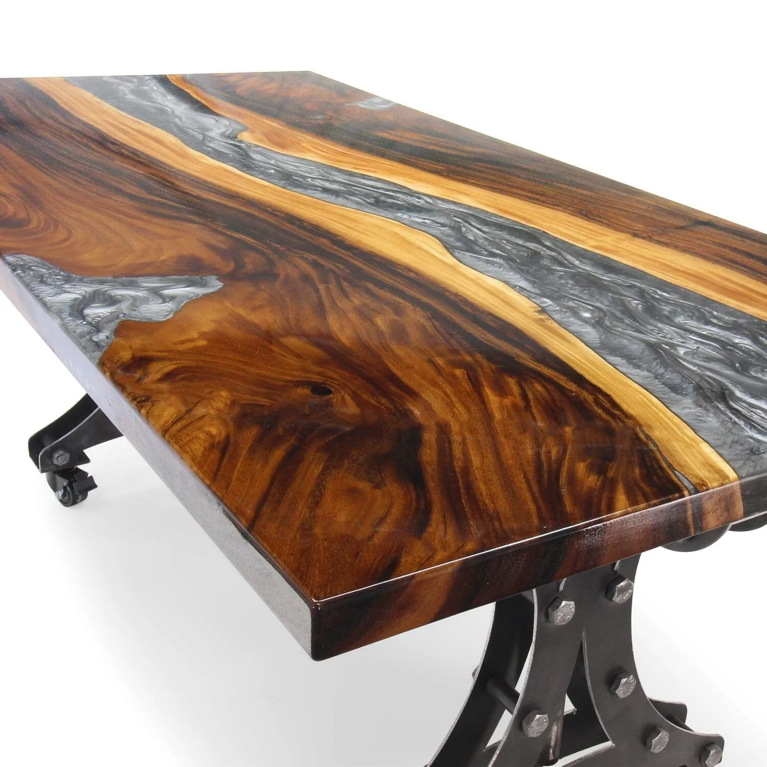 Walnut Live Edge Burl Dining Tabletop - Gray River Resin Epoxy - 80 x 40 x 2"