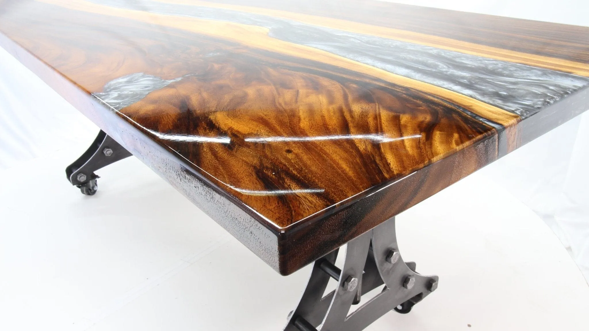 Walnut Live Edge Burl Dining Tabletop - Gray River Resin Epoxy - 80 x 40 x 2"