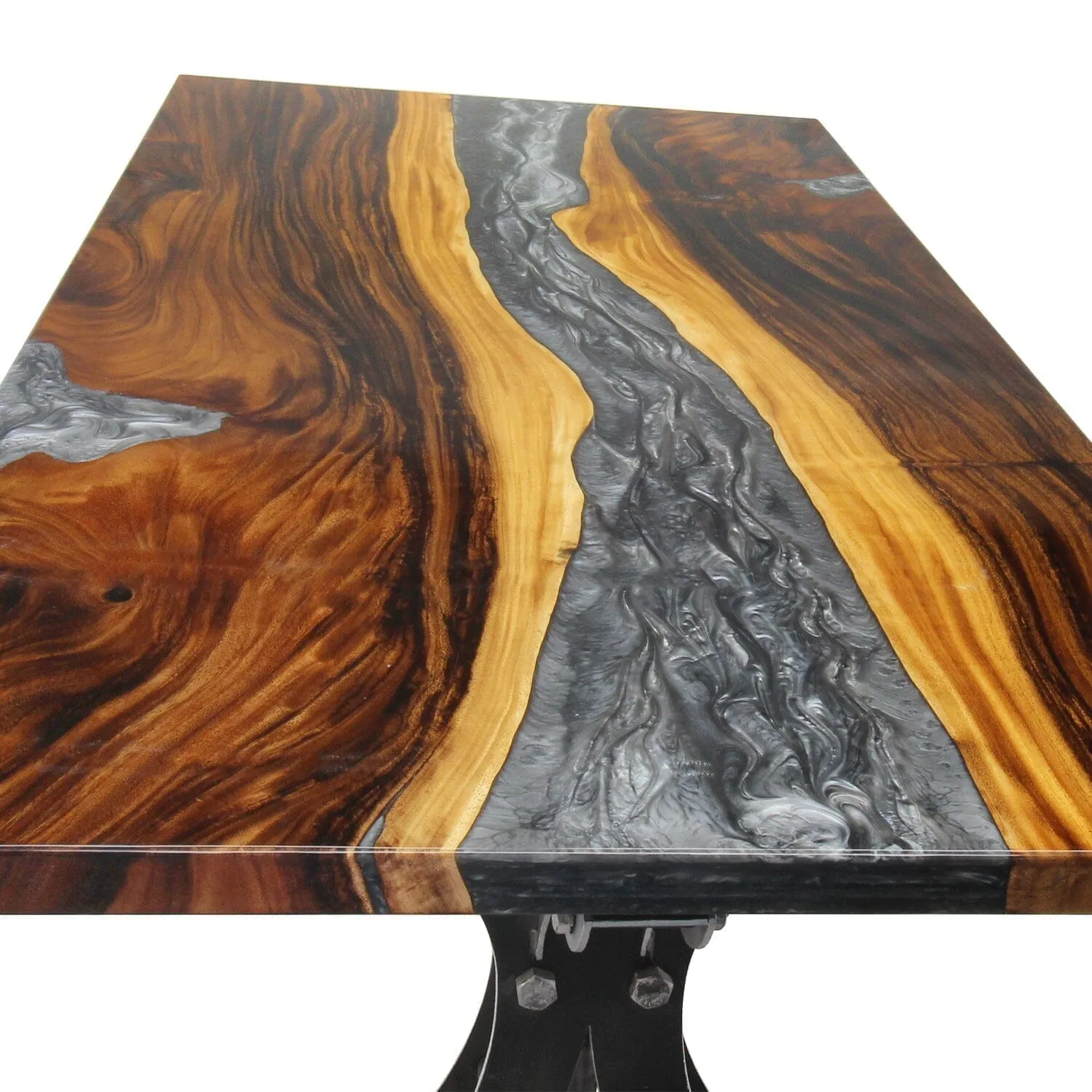 Walnut Live Edge Burl Dining Tabletop - Gray River Resin Epoxy - 80 x 40 x 2"