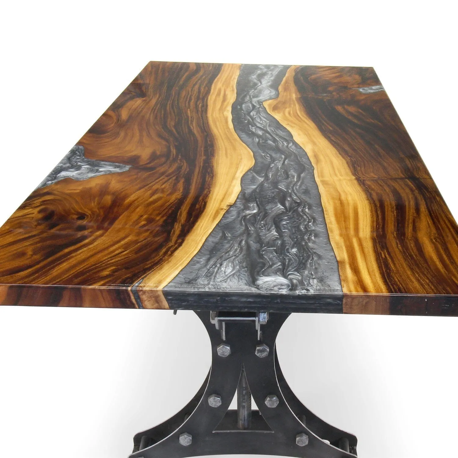 Walnut Live Edge Burl Dining Tabletop - Gray River Resin Epoxy - 80 x 40 x 2"