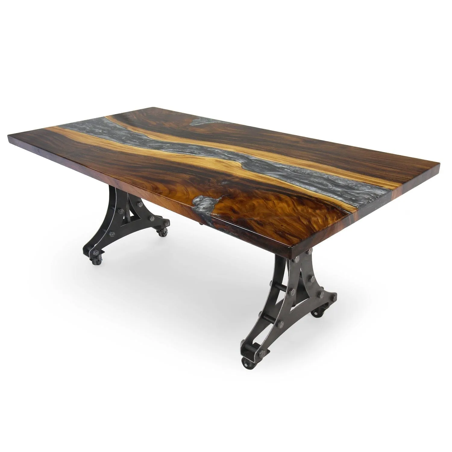 Walnut Live Edge Burl Dining Tabletop - Gray River Resin Epoxy - 80 x 40 x 2"