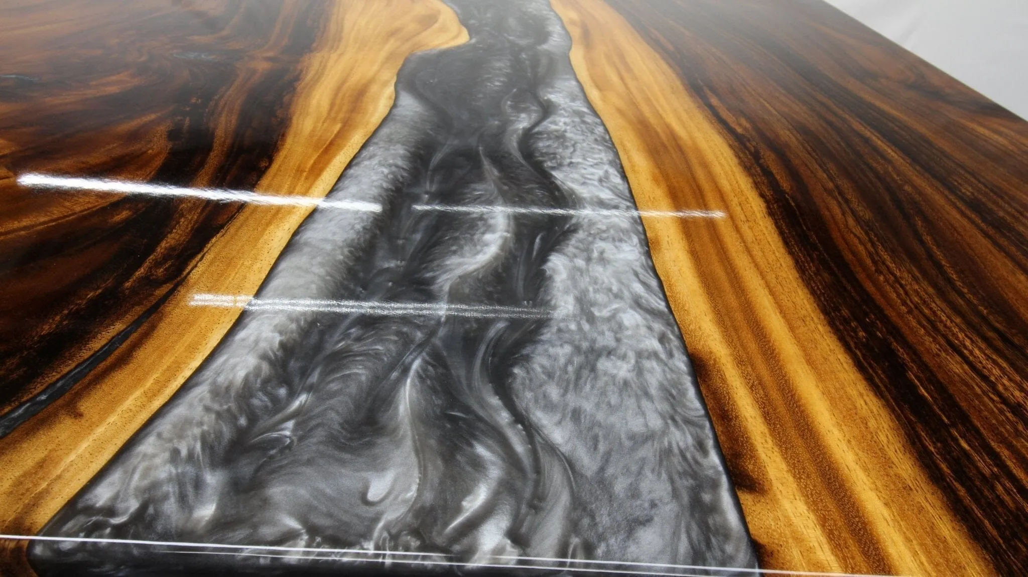 Walnut Live Edge Burl Dining Tabletop - Gray River Resin Epoxy - 80 x 40 x 2"