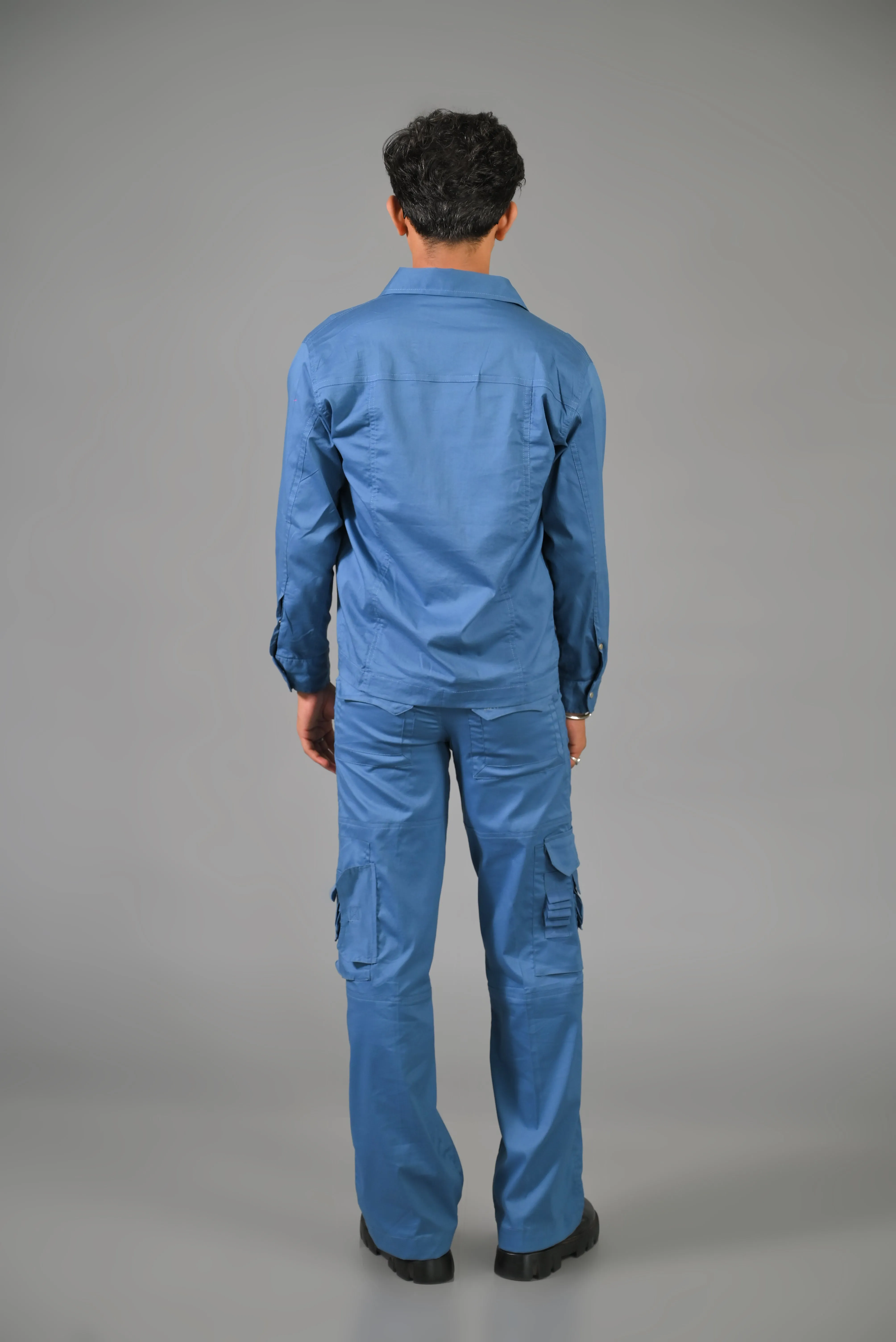 Water Blue Jacket with Blue Thin Cargo Co-ord Set