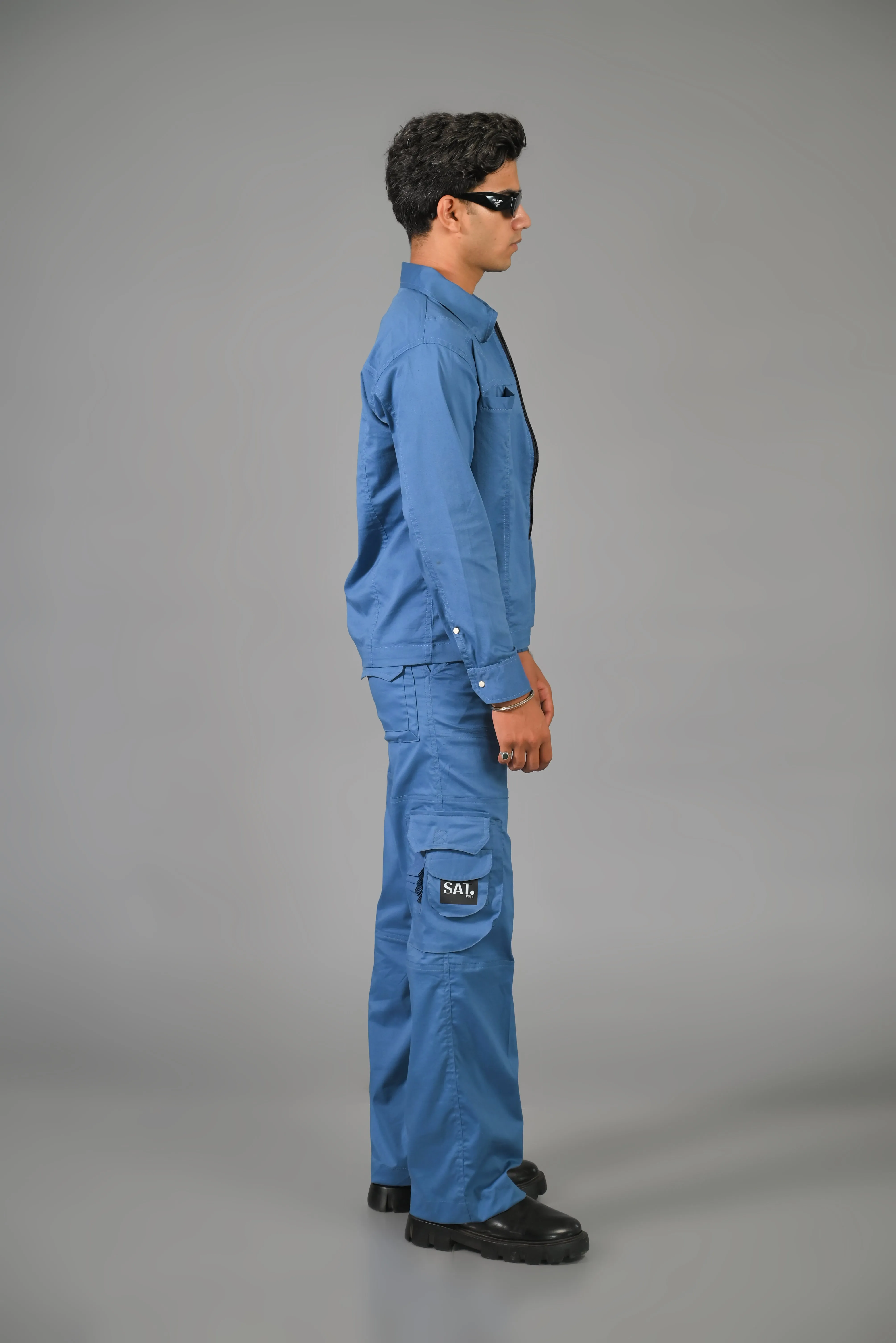 Water Blue Jacket with Blue Thin Cargo Co-ord Set