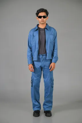 Water Blue Jacket with Blue Thin Cargo Co-ord Set