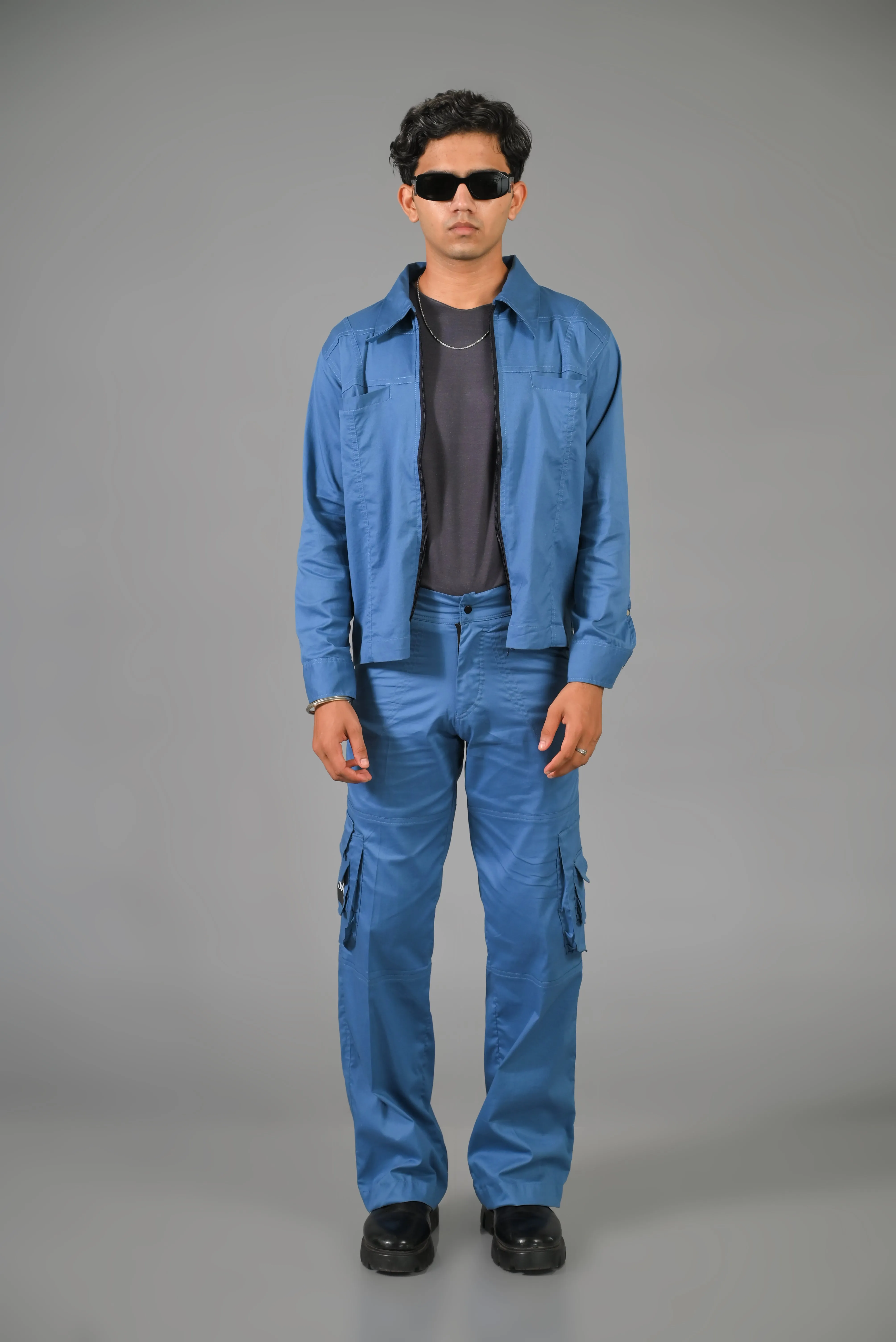 Water Blue Jacket with Blue Thin Cargo Co-ord Set